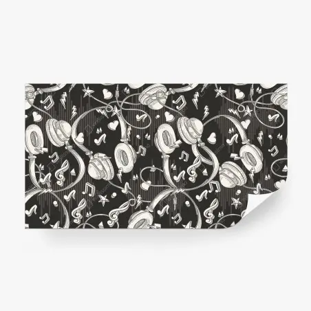 Papier peint motif casque audio et notes de musique en monochrome – Wallnifity®