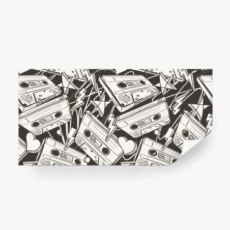 Papier peint ambiance rétro cassettes et croquis noir et blanc – Wallnifity®
