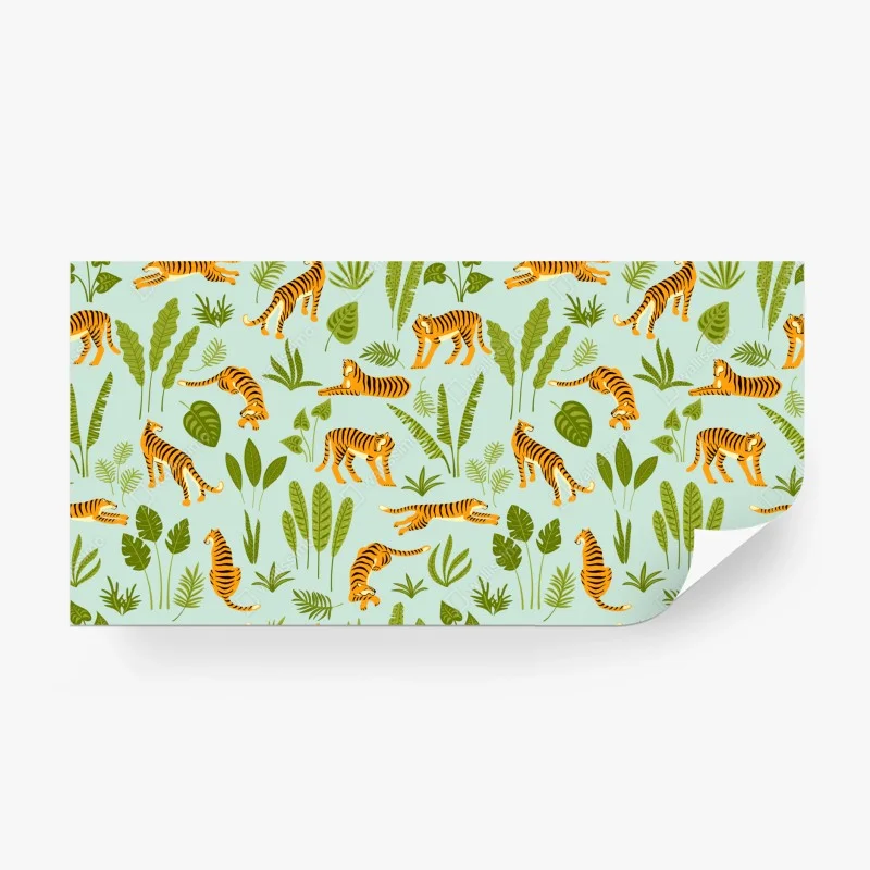 Papier peint jungle graphique aux tigres et feuillages – Wallnifity® Papier peint jungle graphique aux tigres et feuillages – Wallnifity®