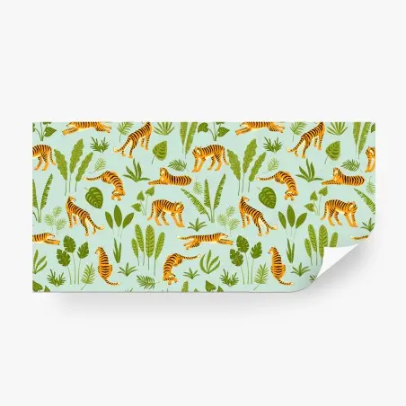 Papier peint jungle graphique aux tigres et feuillages – Wallnifity®