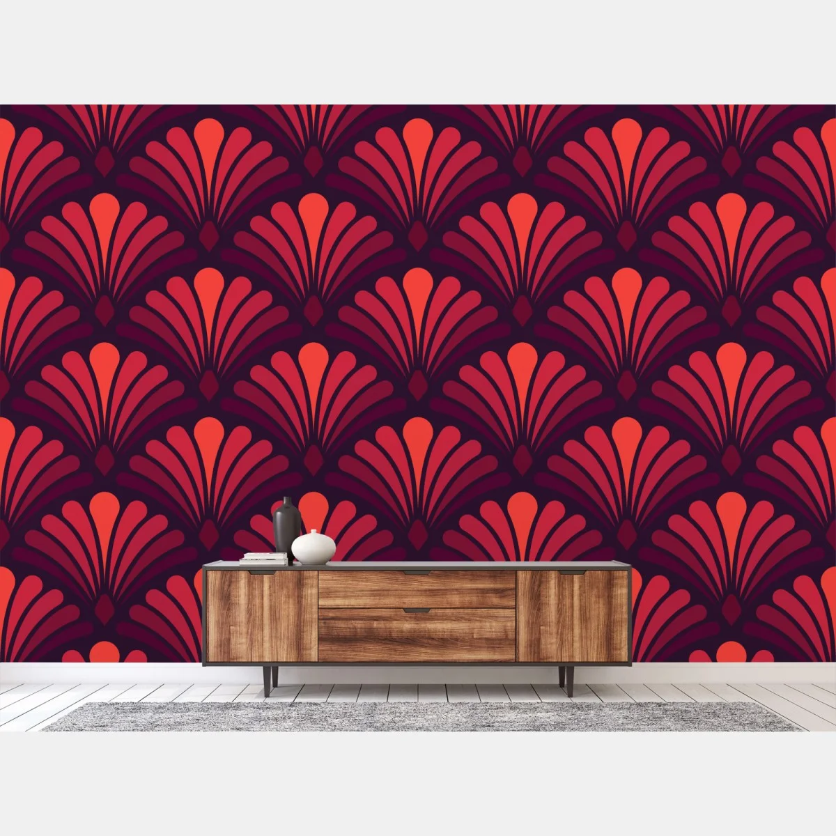 Papier peint élégant motif art déco corail et bordeaux – Wallnifity® Papier peint élégant motif art déco corail et bordeaux – Wallnifity®