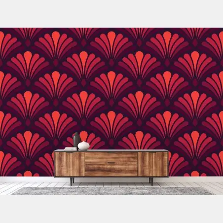Papier peint élégant motif art déco corail et bordeaux – Wallnifity®