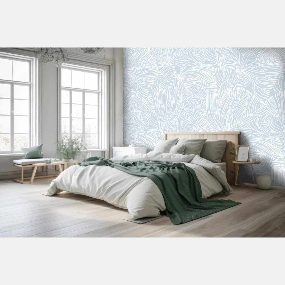 Papier peint motif floral linéaire bleu pastel – Wallnifity® Papier peint motif floral linéaire bleu pastel – Wallnifity®