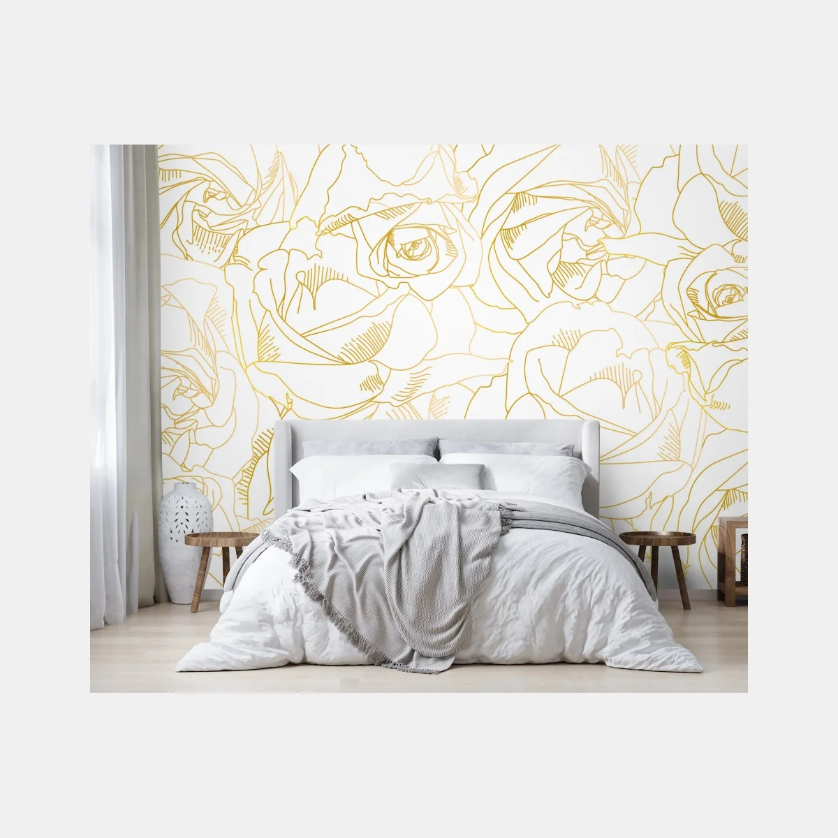 Papier peint roses dorées en motif au trait – Wallnifity® Papier peint roses dorées en motif au trait – Wallnifity®
