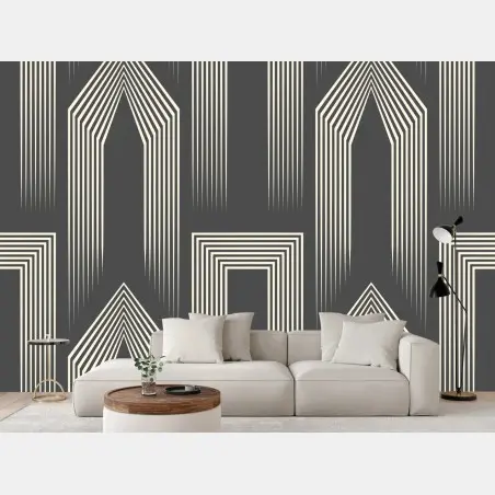 Papier peint motif géométrique art déco en gris et crème – Wallnifity®