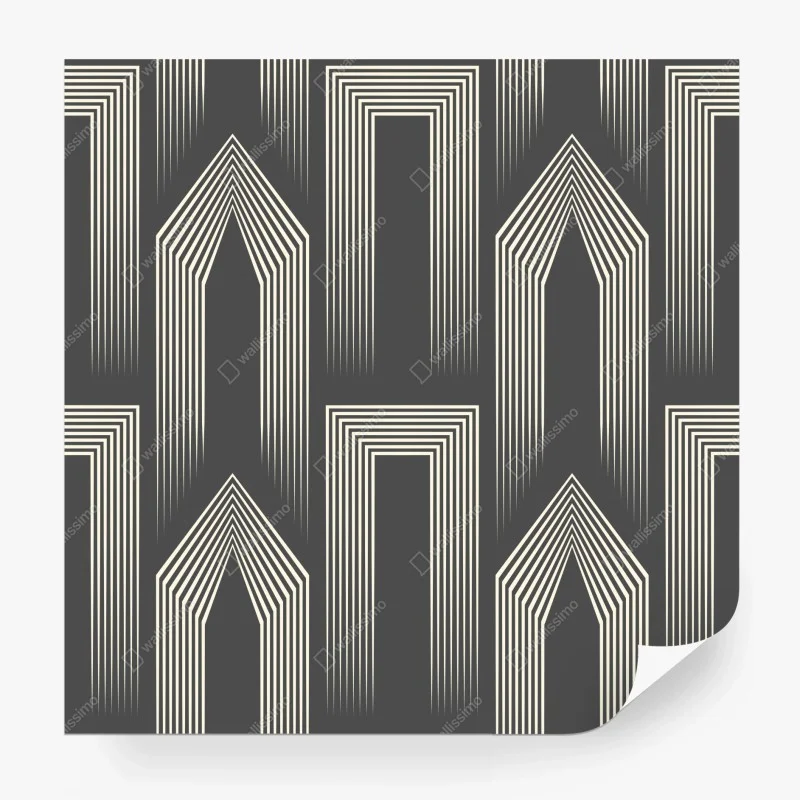 Papier peint motif géométrique art déco en gris et crème – Wallnifity®