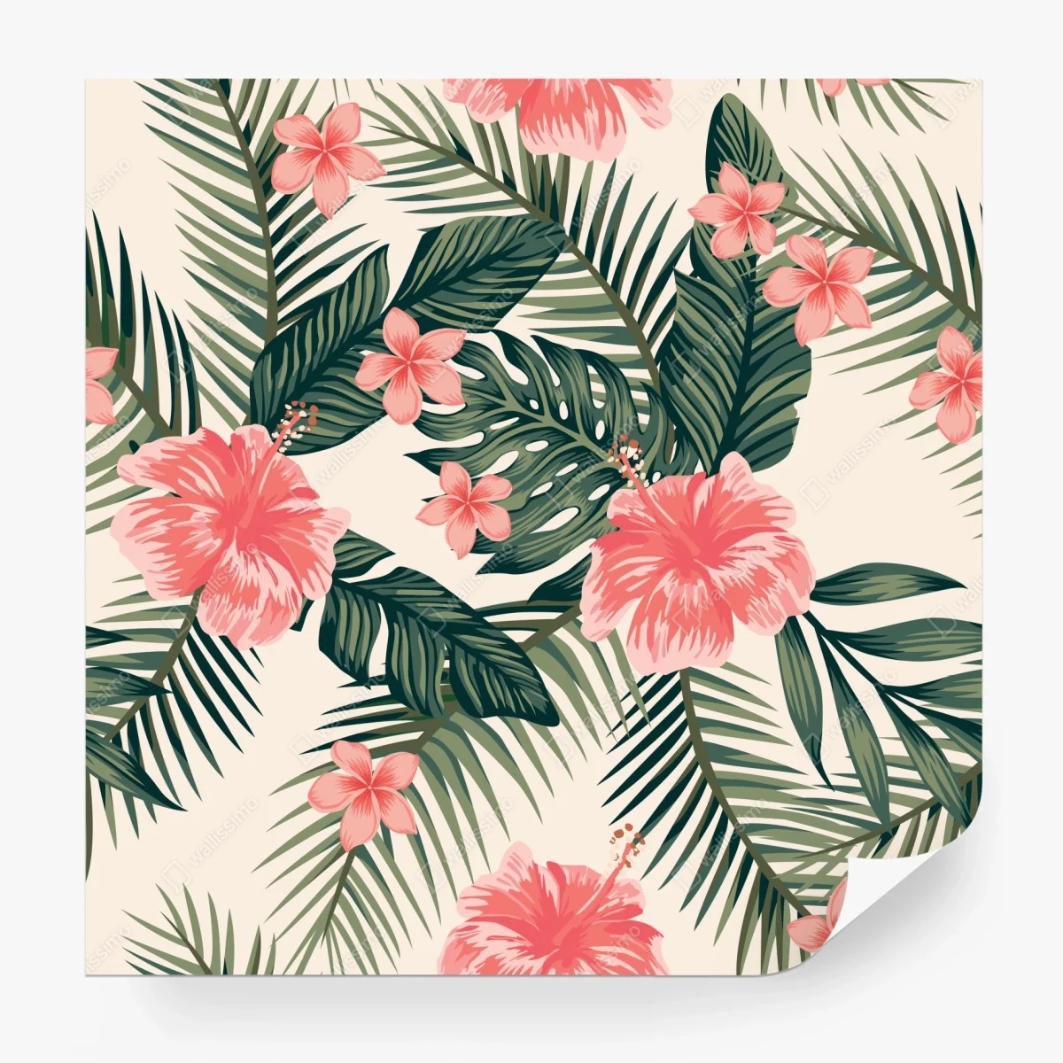 Papier peint motif tropical hibiscus corail et feuillage vert – Wallnifity® Papier peint motif tropical hibiscus corail et feuillage vert – Wallnifity®