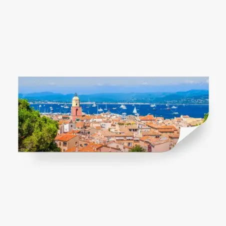 Papier peint panorama ensoleillé d'un village côtier méditerranéen – Wallnifity®