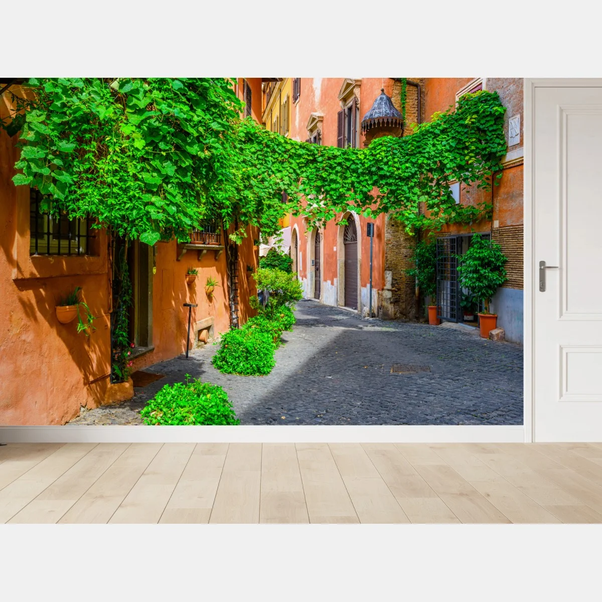 Papier peint ruelle ensoleillée à Trastevere, Rome – Wallnifity® Papier peint ruelle ensoleillée à Trastevere, Rome – Wallnifity®