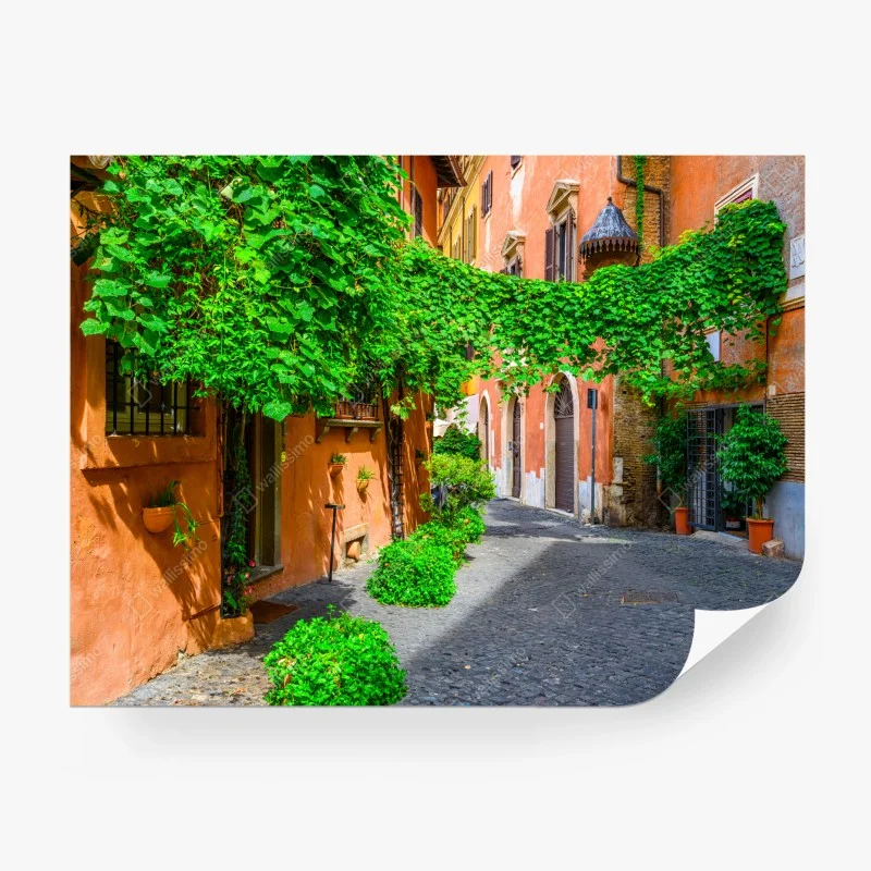 Papier peint ruelle ensoleillée à Trastevere, Rome – Wallnifity® Papier peint ruelle ensoleillée à Trastevere, Rome – Wallnifity®
