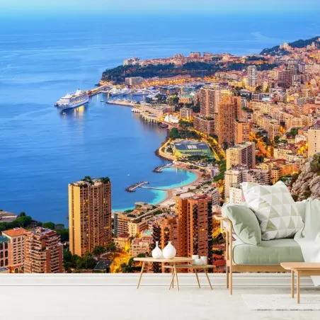 Papier peint panorama côtier de Monaco au coucher du soleil – Wallnifity®