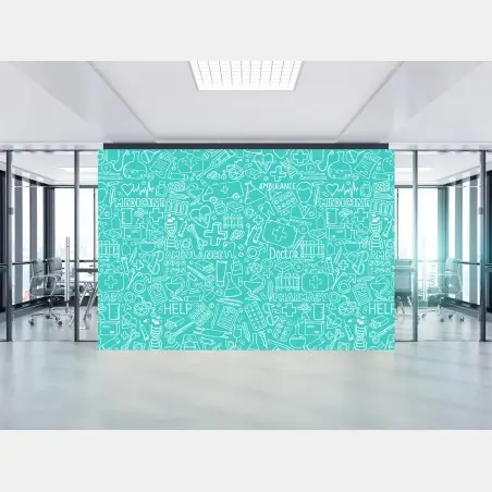Papier peint motif médical gribouillis turquoise – Wallnifity®