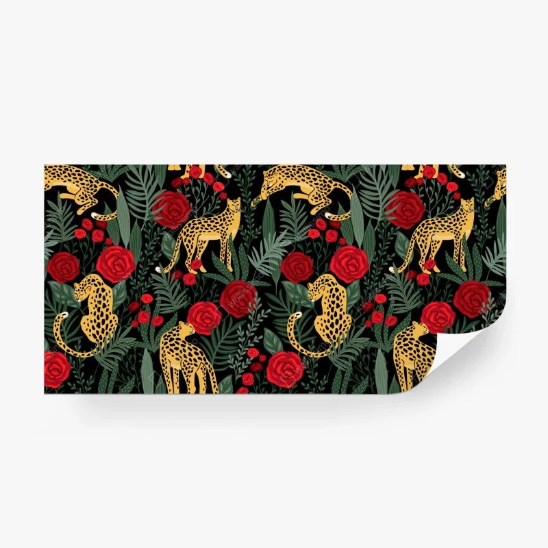 Papier peint jungle élégante de léopards et roses – Wallnifity® Papier peint jungle élégante de léopards et roses – Wallnifity®