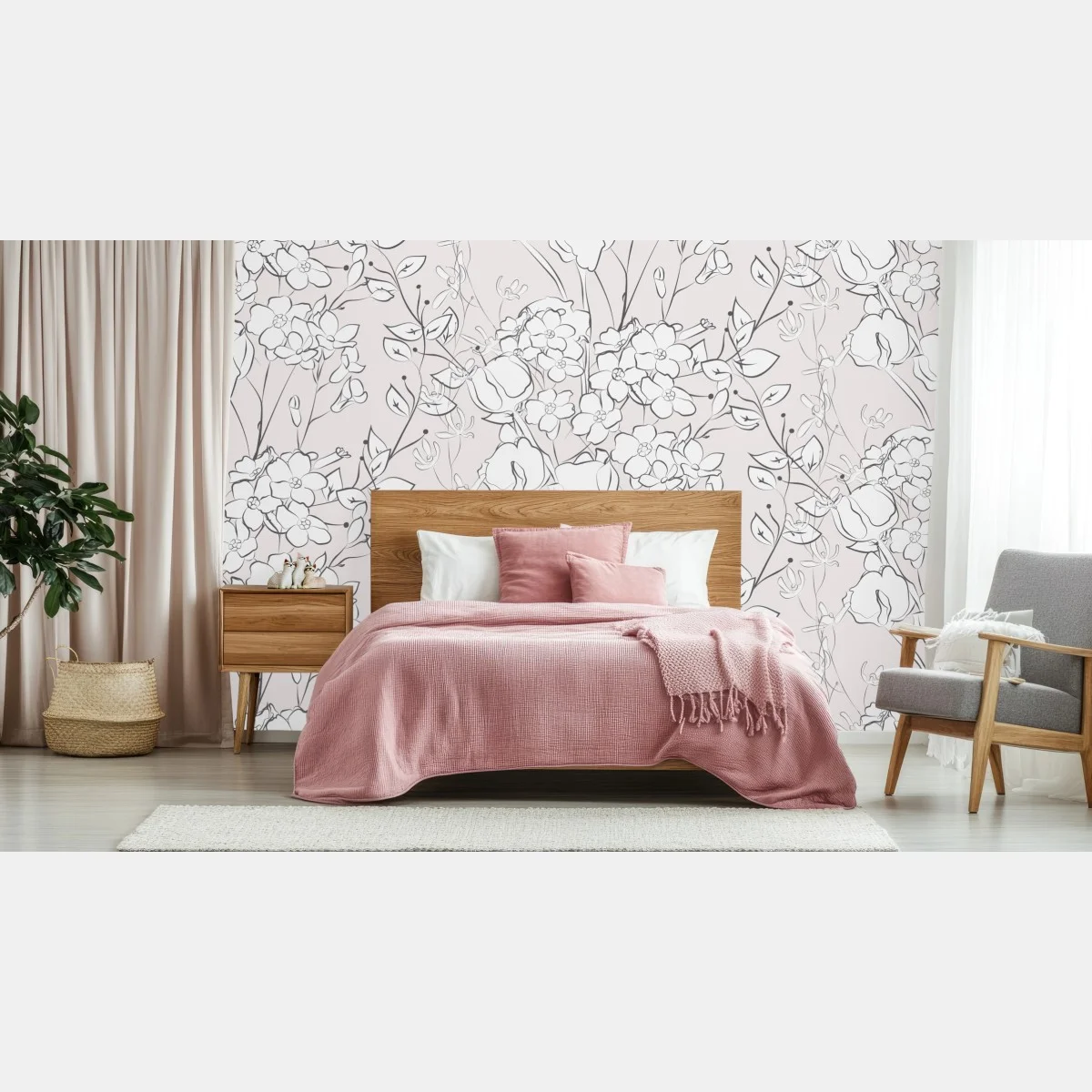 Papier peint motif floral délicat sur fond rose pâle – Wallnifity® Papier peint motif floral délicat sur fond rose pâle – Wallnifity®
