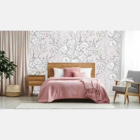 Papier peint motif floral délicat sur fond rose pâle – Wallnifity®