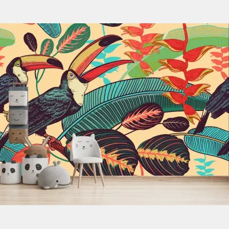 Papier peint toucans et feuillage tropical – Wallnifity®