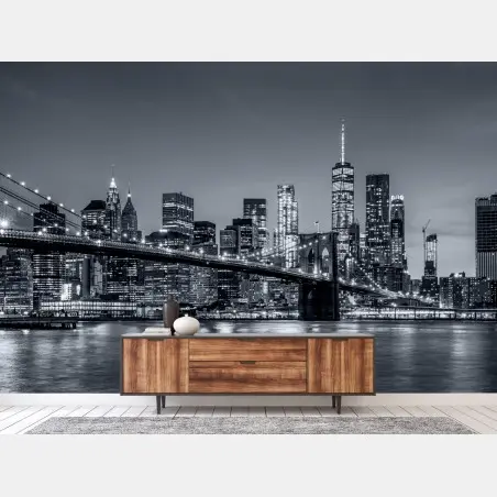 Papier peint panorama nocturne de New York avec le pont de Brooklyn – Wallnifity®
