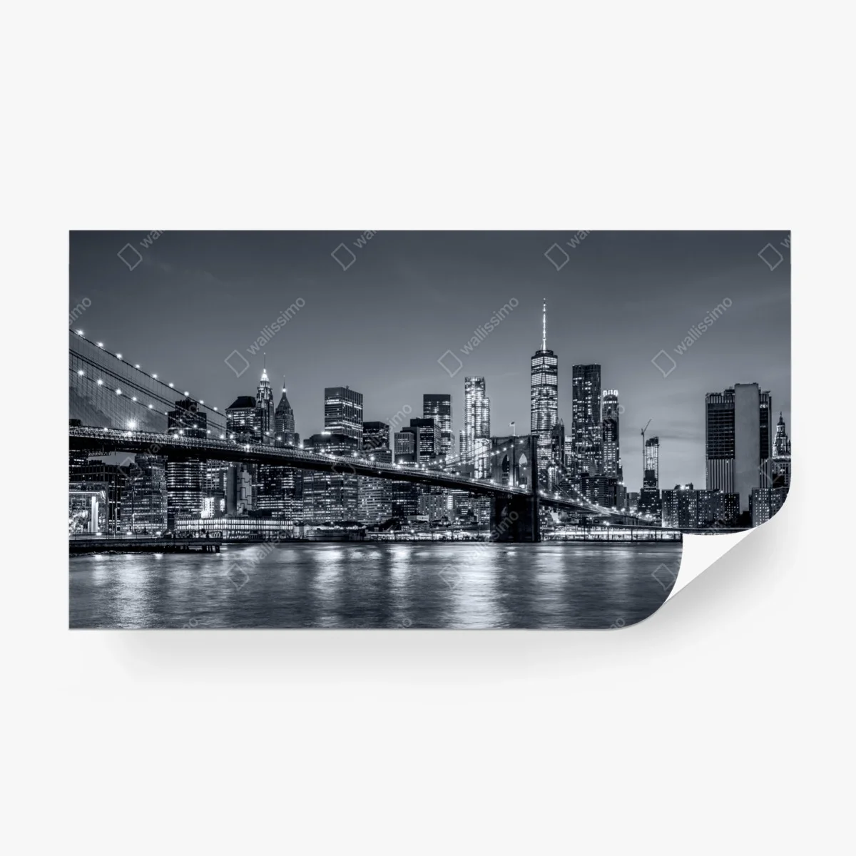 Papier peint panorama nocturne de New York avec le pont de Brooklyn – Wallnifity® Papier peint panorama nocturne de New York avec le pont de Brooklyn – Wallnifity®