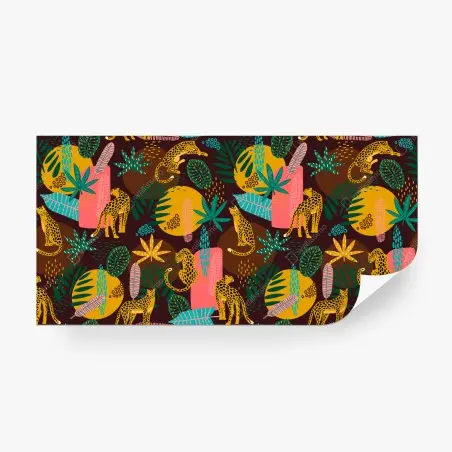 Papier peint motif jungle coloré aux léopards et feuillages – Wallnifity®