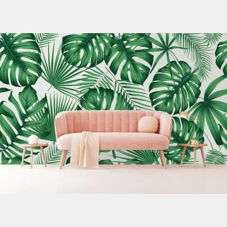 Papier peint motif feuillage tropical vert – Wallnifity®