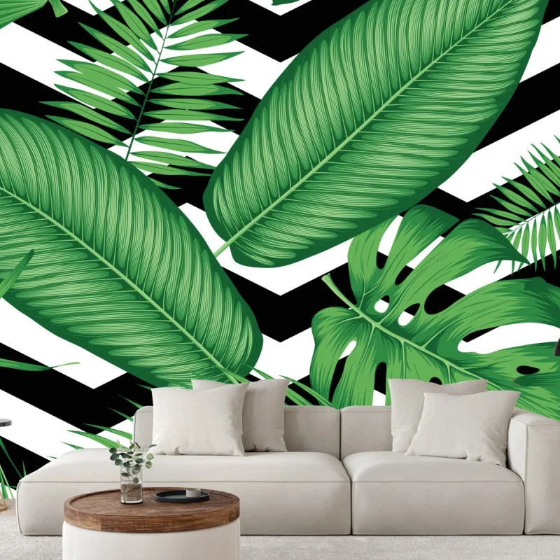 Papier peint motif tropical graphique noir et blanc – Wallnifity® Papier peint motif tropical graphique noir et blanc – Wallnifity®