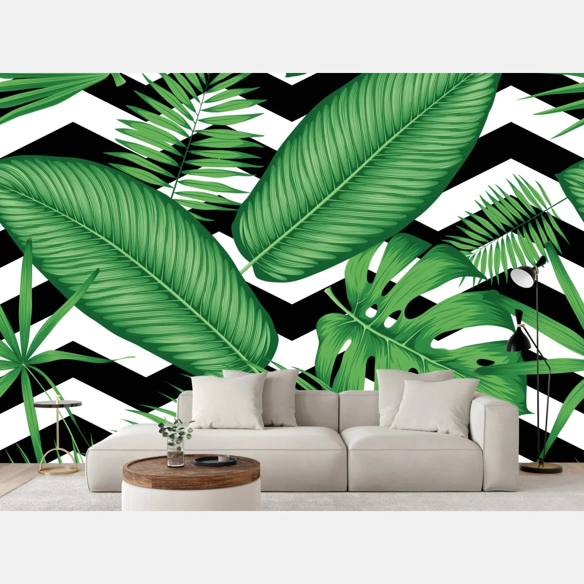 Papier peint motif tropical graphique noir et blanc – Wallnifity® Papier peint motif tropical graphique noir et blanc – Wallnifity®