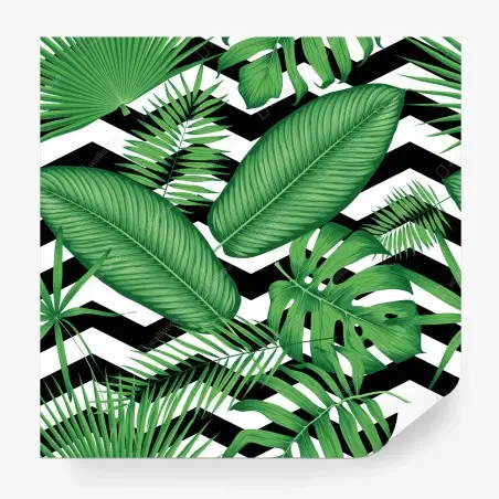 Papier peint motif tropical graphique noir et blanc – Wallnifity®