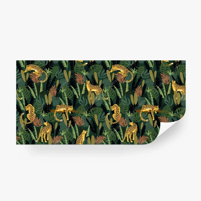 Papier peint motif jungle aux léopards dorés – Wallnifity® Papier peint motif jungle aux léopards dorés – Wallnifity®