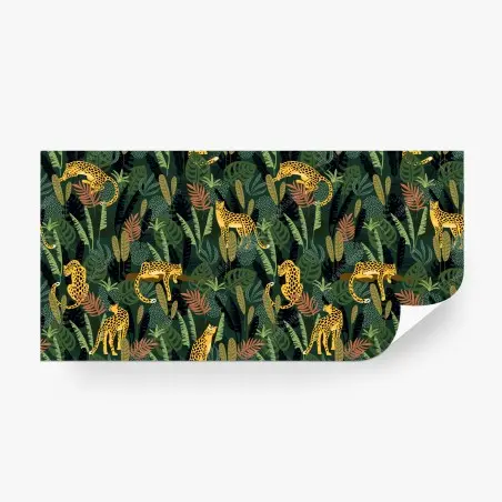 Papier peint motif jungle aux léopards dorés – Wallnifity®