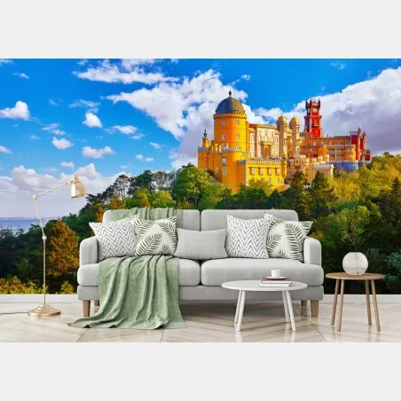 Papier peint château coloré de Sintra sur fond de ciel bleu – Wallnifity®