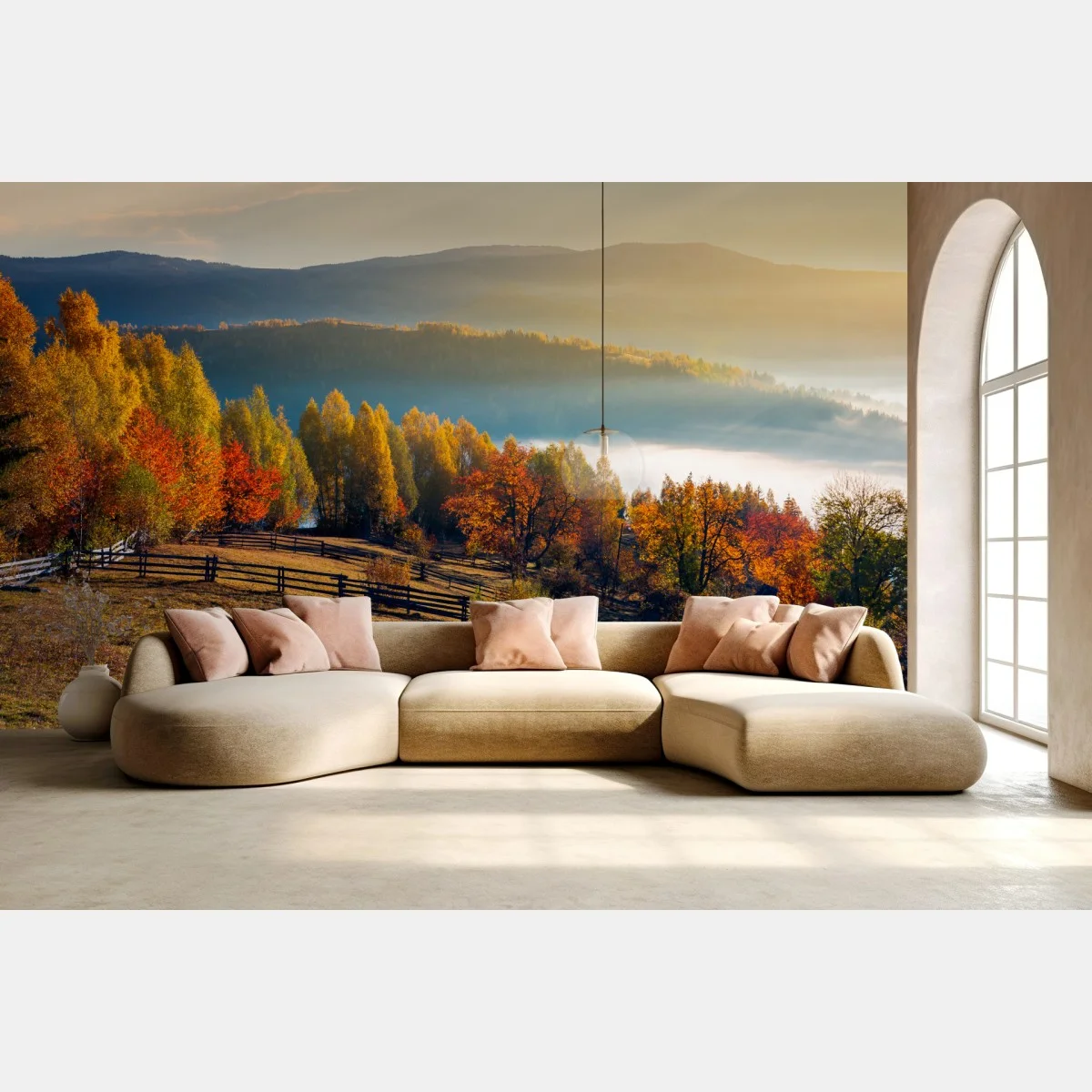 Papier peint brume matinale sur le verger montagneux – Wallnifity® Papier peint brume matinale sur le verger montagneux – Wallnifity®