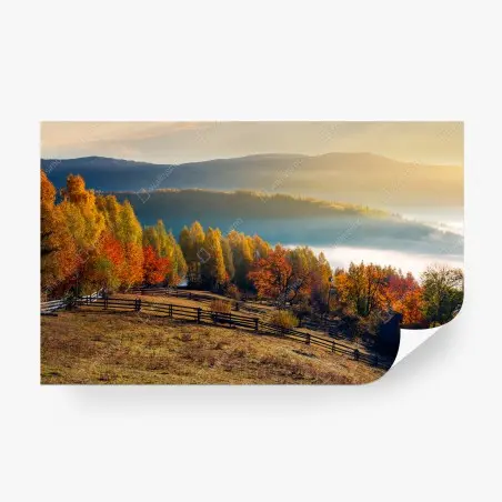 Papier peint brume matinale sur le verger montagneux – Wallnifity®