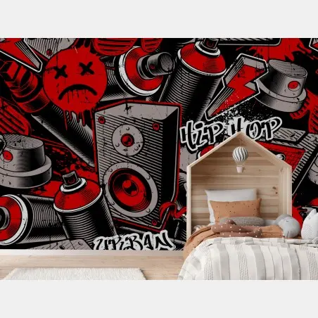 Papier peint motif graffiti hip-hop urbain rouge et noir – Wallnifity®