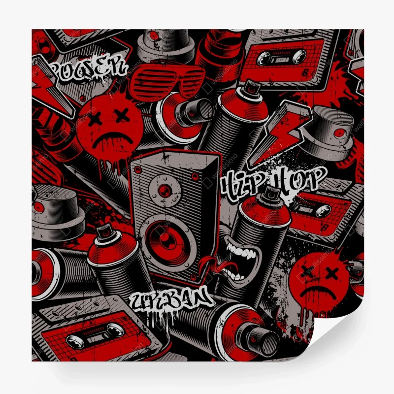 Papier peint motif graffiti hip-hop urbain rouge et noir – Wallnifity® Papier peint motif graffiti hip-hop urbain rouge et noir – Wallnifity®