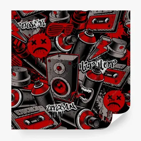 Papier peint motif graffiti hip-hop urbain rouge et noir – Wallnifity®
