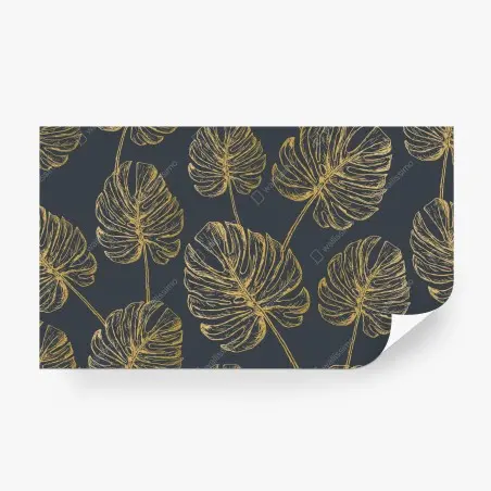 Papier peint feuilles monstera dorées sur fond gris élégant – Wallnifity®