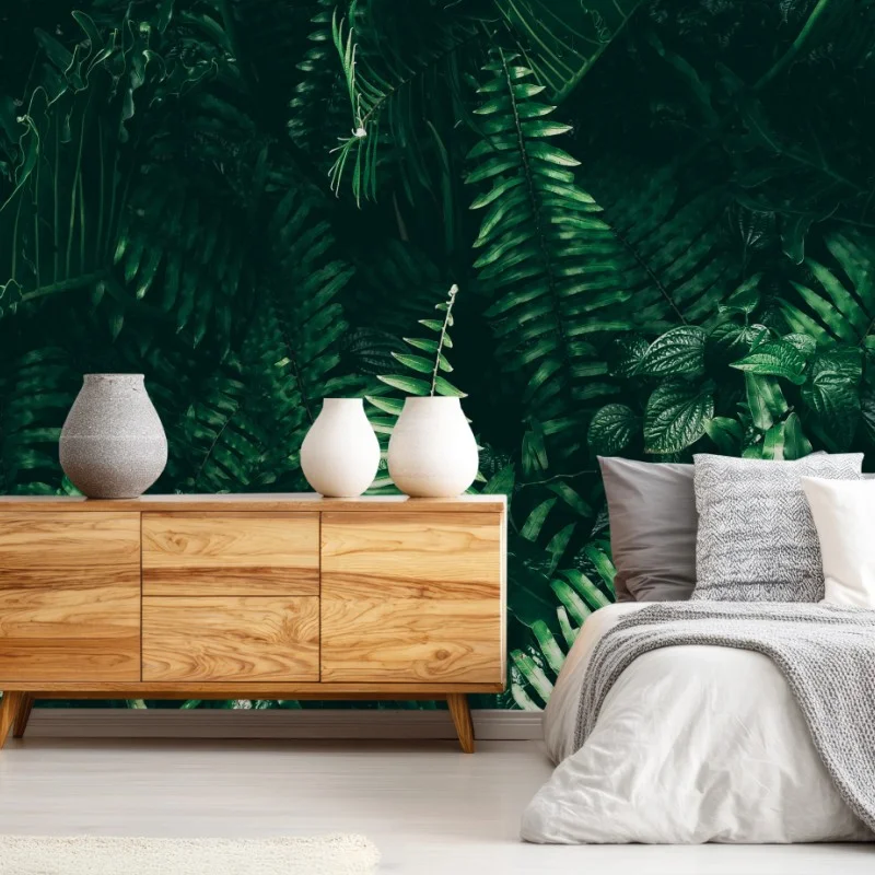 Papier peint mur de feuillage tropical sombre – Wallnifity® Papier peint mur de feuillage tropical sombre – Wallnifity®