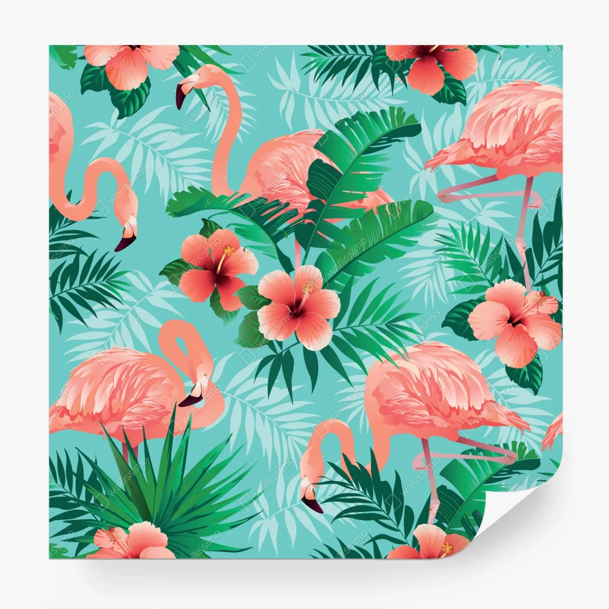 Papier peint ambiance tropicale aux flamants roses et hibiscus – Wallnifity® Papier peint ambiance tropicale aux flamants roses et hibiscus – Wallnifity®