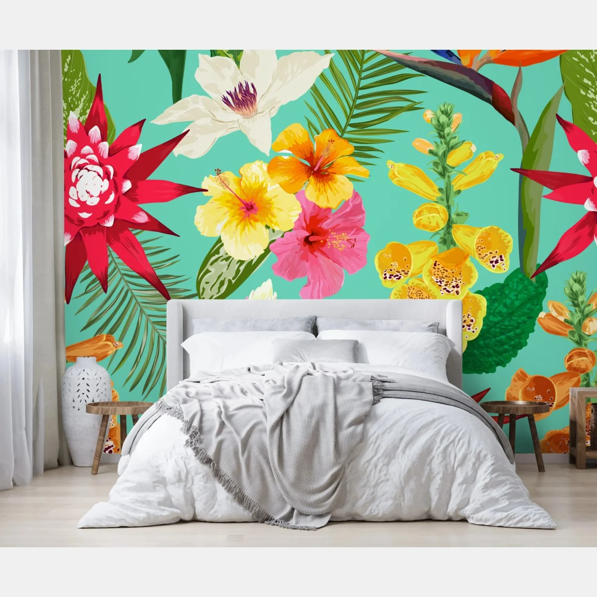 Papier peint motif floral tropical éclat coloré – Wallnifity® Papier peint motif floral tropical éclat coloré – Wallnifity®