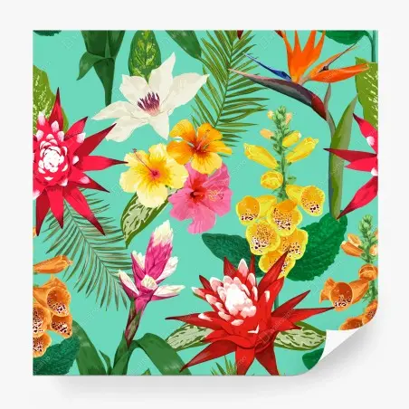 Papier peint motif floral tropical éclat coloré – Wallnifity®