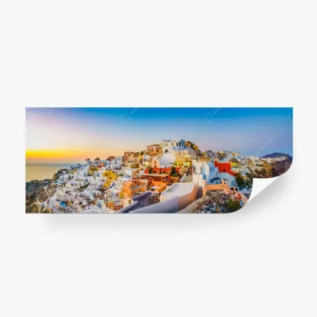 Papier peint panorama coloré de Santorin au coucher de soleil – Wallnifity®