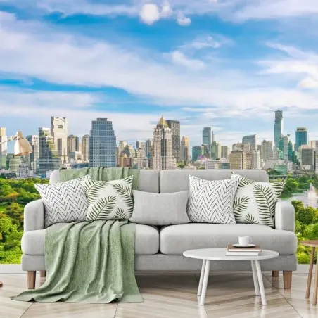 Papier peint panorama aérien de Bangkok et du parc Lumpini – Wallnifity®