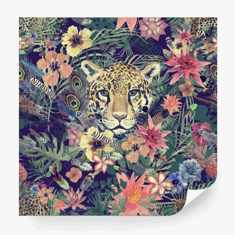 Papier peint tête de léopard aquarelle dans une jungle florale – Wallnifity® Papier peint tête de léopard aquarelle dans une jungle florale – Wallnifity®