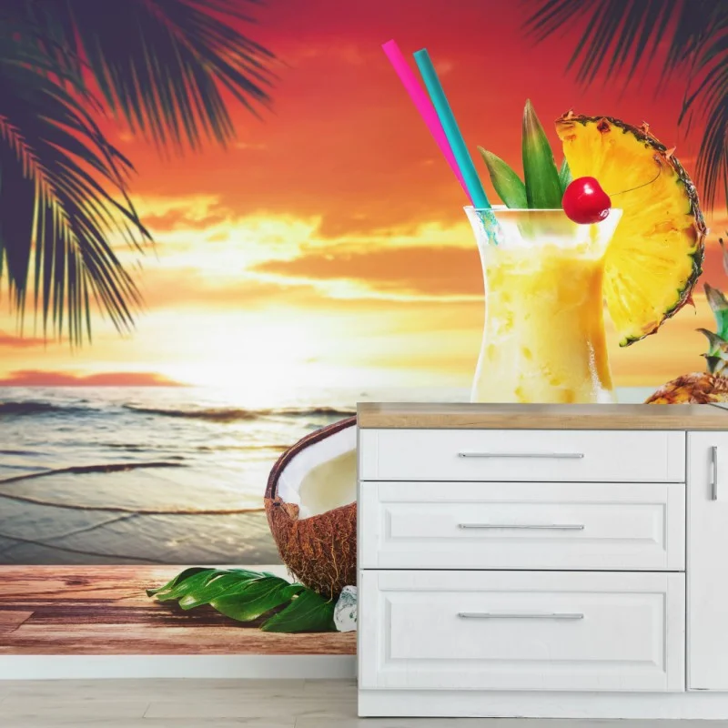 Papier peint cocktail tropical au coucher de soleil – Wallnifity® Papier peint cocktail tropical au coucher de soleil – Wallnifity®
