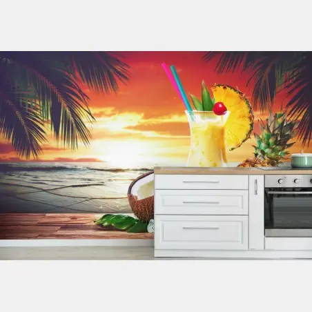 Papier peint cocktail tropical au coucher de soleil – Wallnifity®