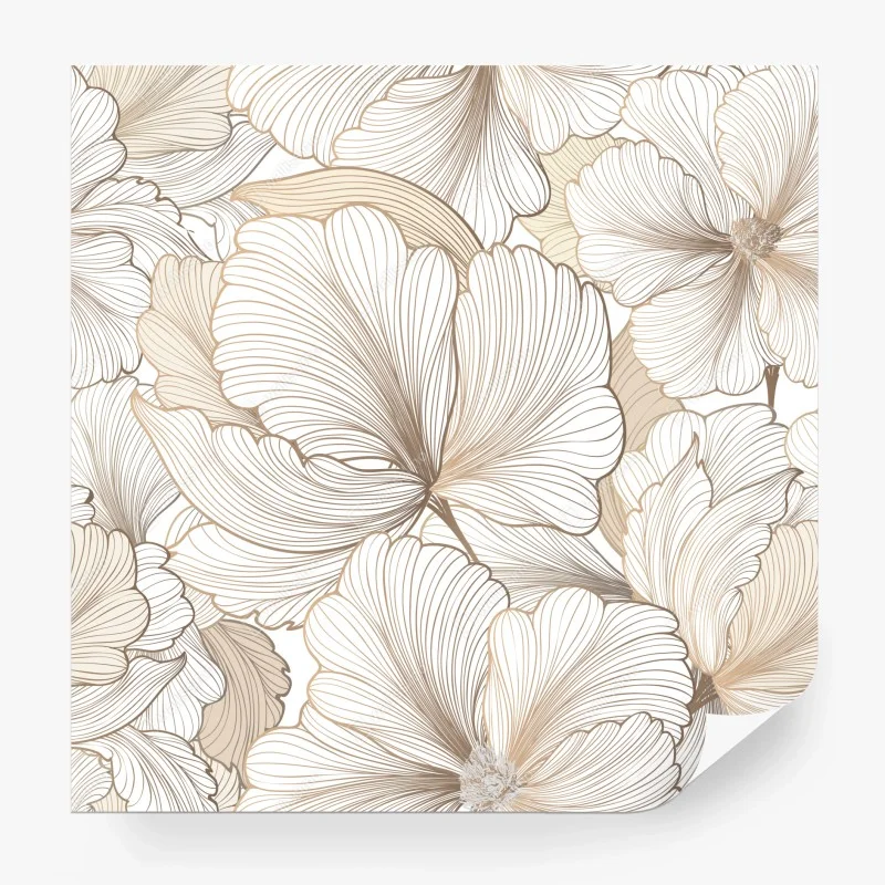 Papier peint motif floral délicat en tons beiges et lignes fines – Wallnifity®