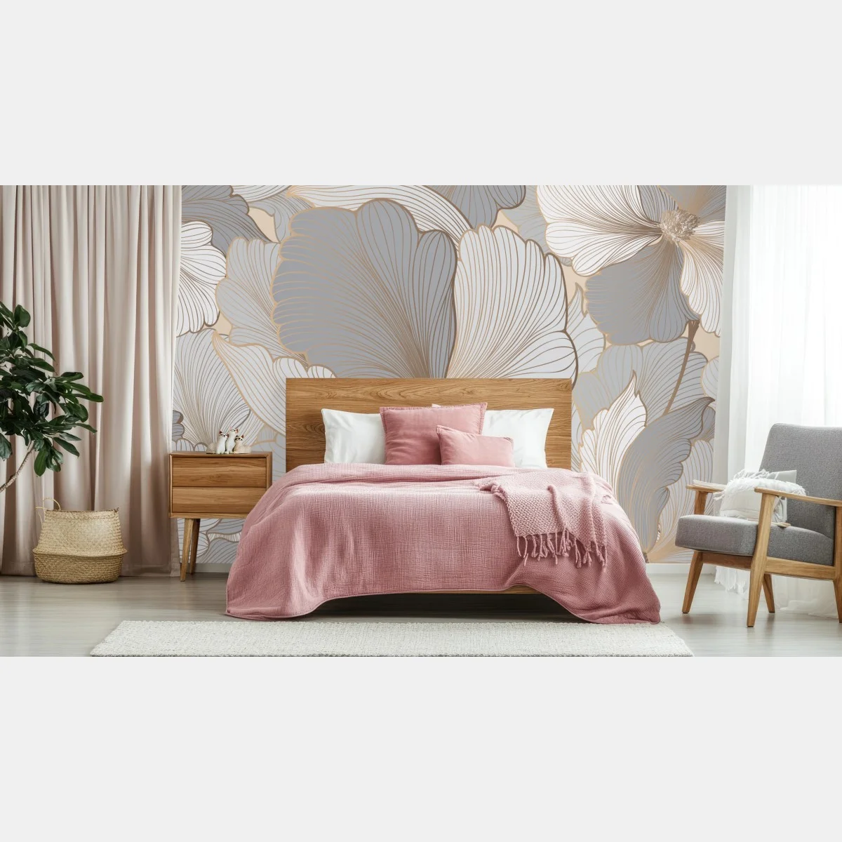 Papier peint motif floral élégant aux tons neutres et dorés – Wallnifity® Papier peint motif floral élégant aux tons neutres et dorés – Wallnifity®