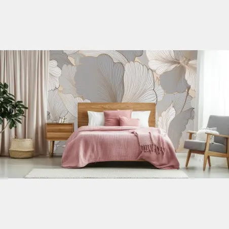 Papier peint motif floral élégant aux tons neutres et dorés – Wallnifity®