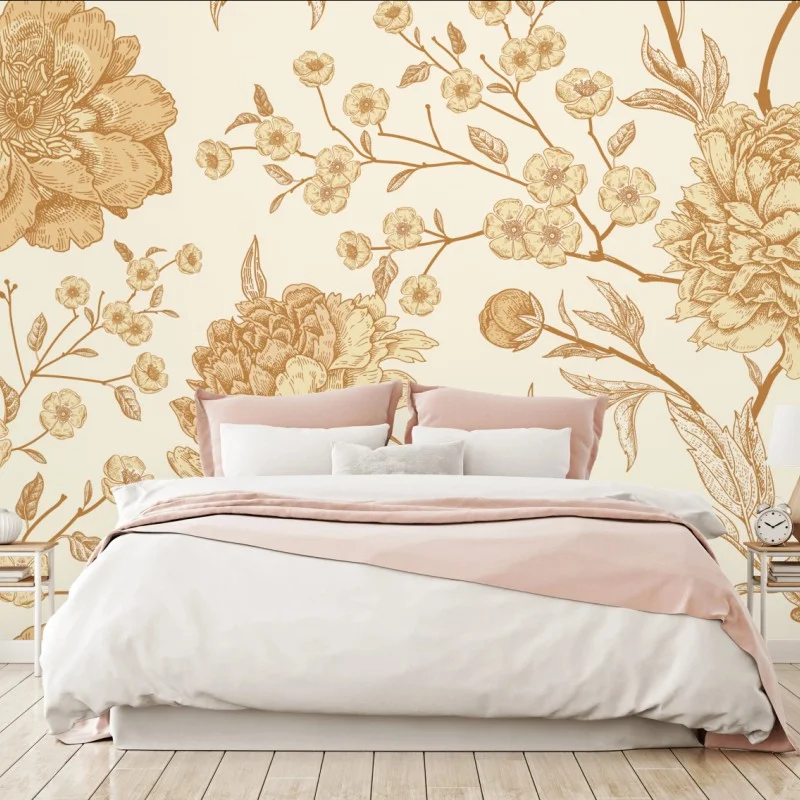 Papier peint motif floral vintage aux pivoines et branches