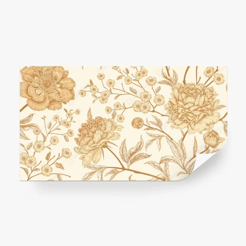 Papier peint motif floral vintage aux pivoines et branches – Wallnifity® Papier peint motif floral vintage aux pivoines et branches – Wallnifity®
